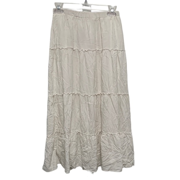 John Galt White Boho Tiered Midi Skirt - Picture 1 of 9